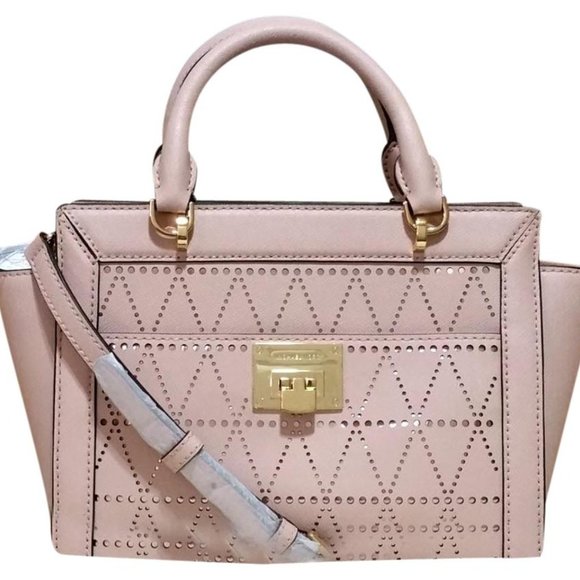 MICHAEL KORS vanilla gold Tina Messenger tote Leather Satchel Bag Vivianne NWT - Picture 11 of 11